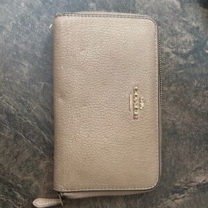 Coach Beige Leather Zip Wallet